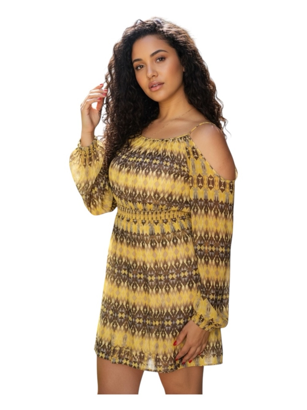 Floral Tribal Print Cold Shoulder Dress XL Boho Flowy